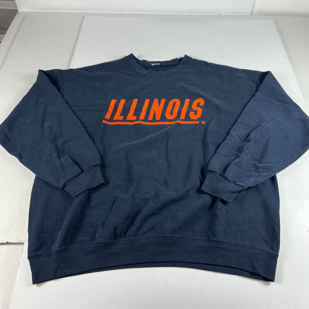 VTG Illinois Fighting Illini Sweatshirt Adult Extra Large Blue Faded Crewneck